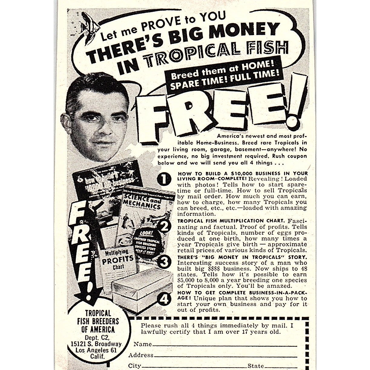 Tropical Fish Breeders of America Los Angeles CA 1955 Ad AF9-M1