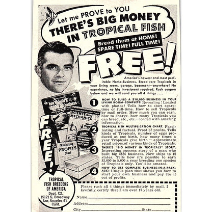 Tropical Fish Breeders of America Los Angeles CA 1955 Ad AF9-M1
