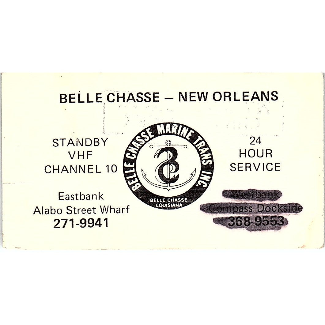 Belle Chasse Marine Trans Alabo Street Wharf New Orleans Business Card SD9-B9