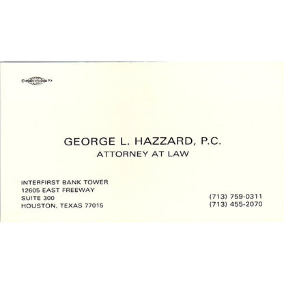 George L Hazzard Attorney Houston TX Vintage Business Card SE3-B12