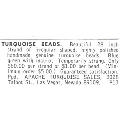 Apache Turquoise Sales Las Vegas Nevada 1972 Ad AF8-S8