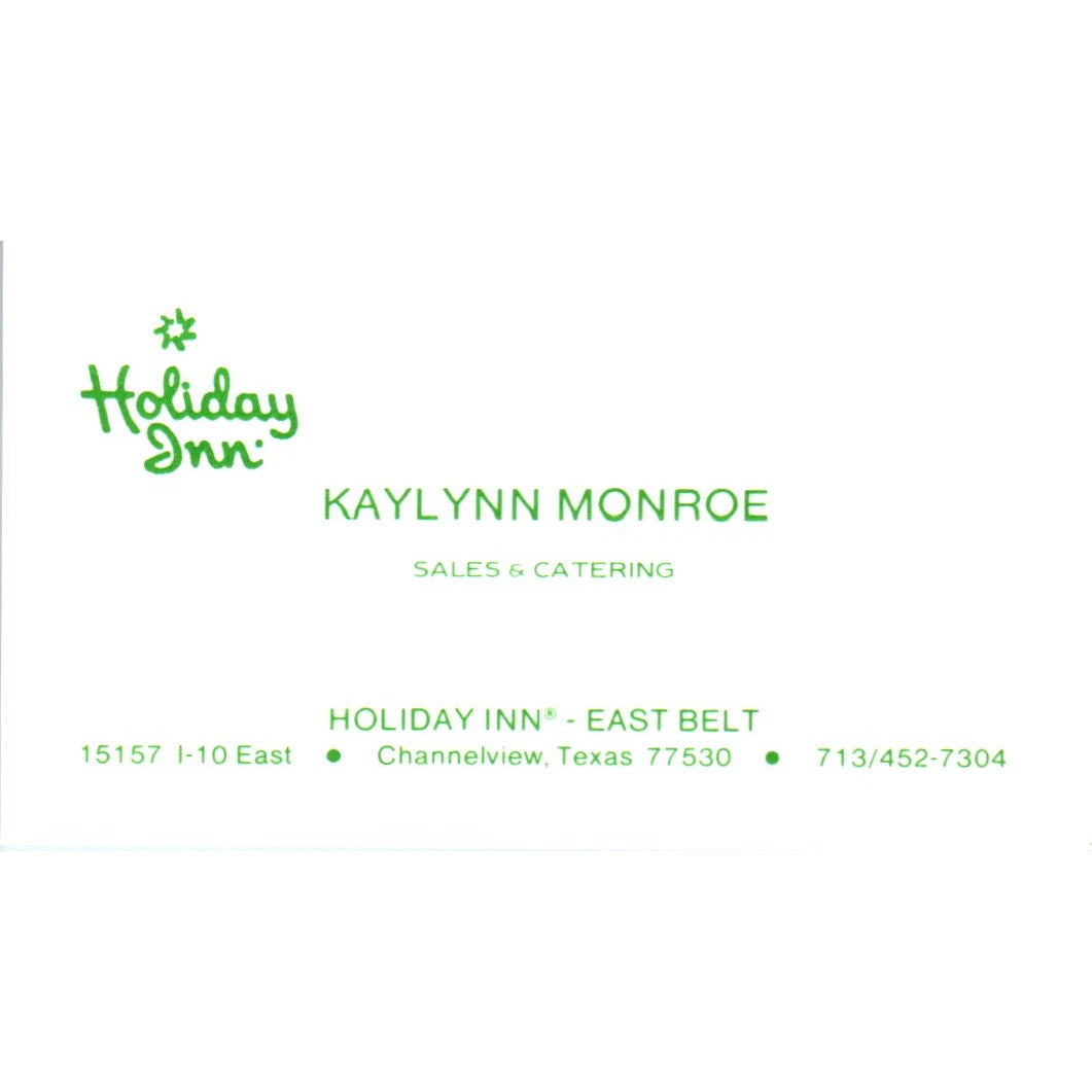 Kaylynn Monroe Holiday Inn Channelview TX Vintage Business Card SE3-B1