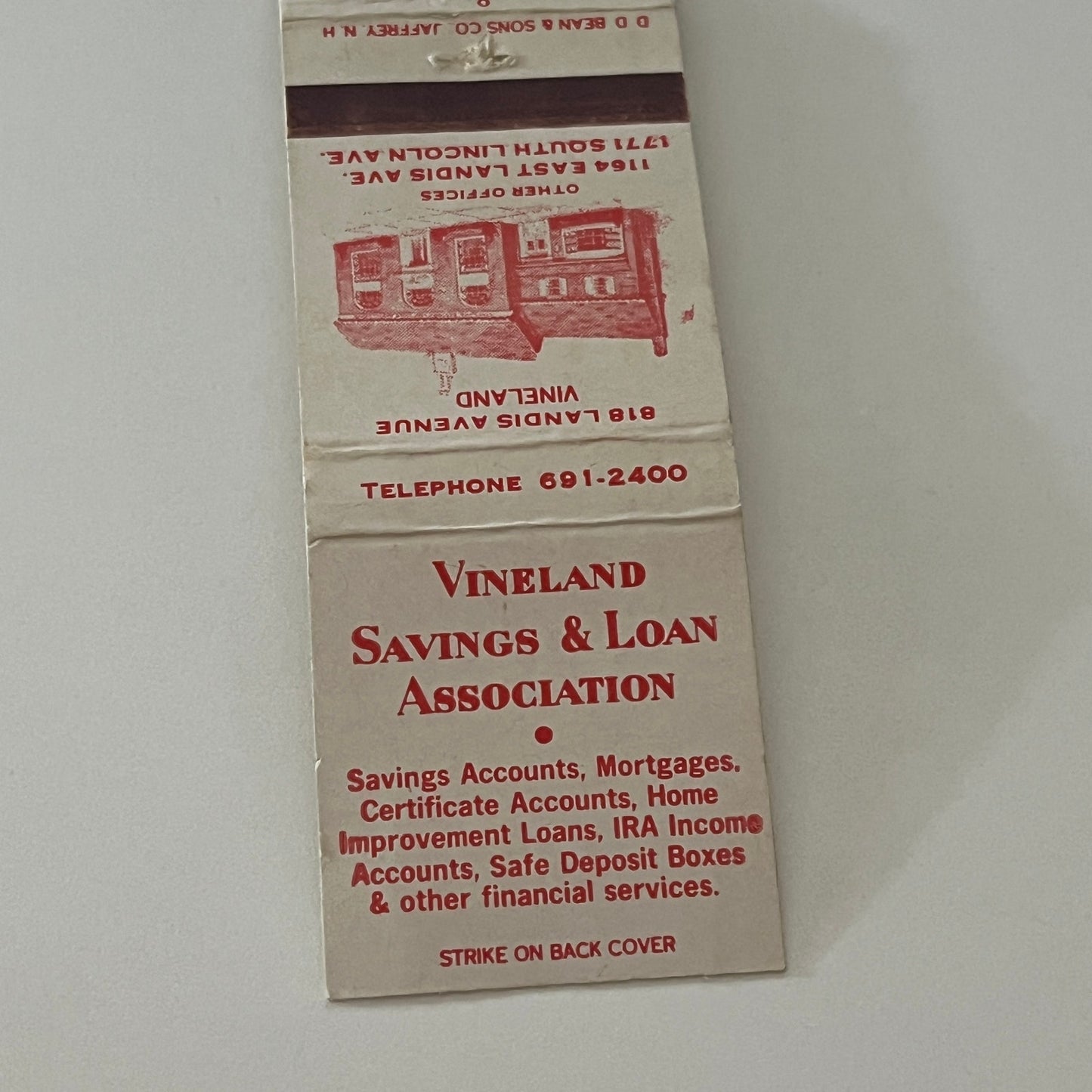 Vineland Savings & Loan Association East Landis Ave Matchbook Cover TB6-MB2-4