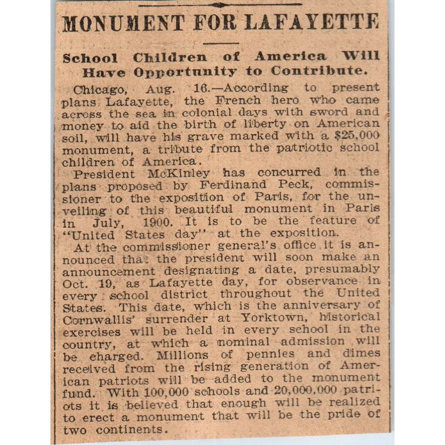 Chicago Monument for LaFayette St. Paul 1898 Newspaper Ad AF2-Q3