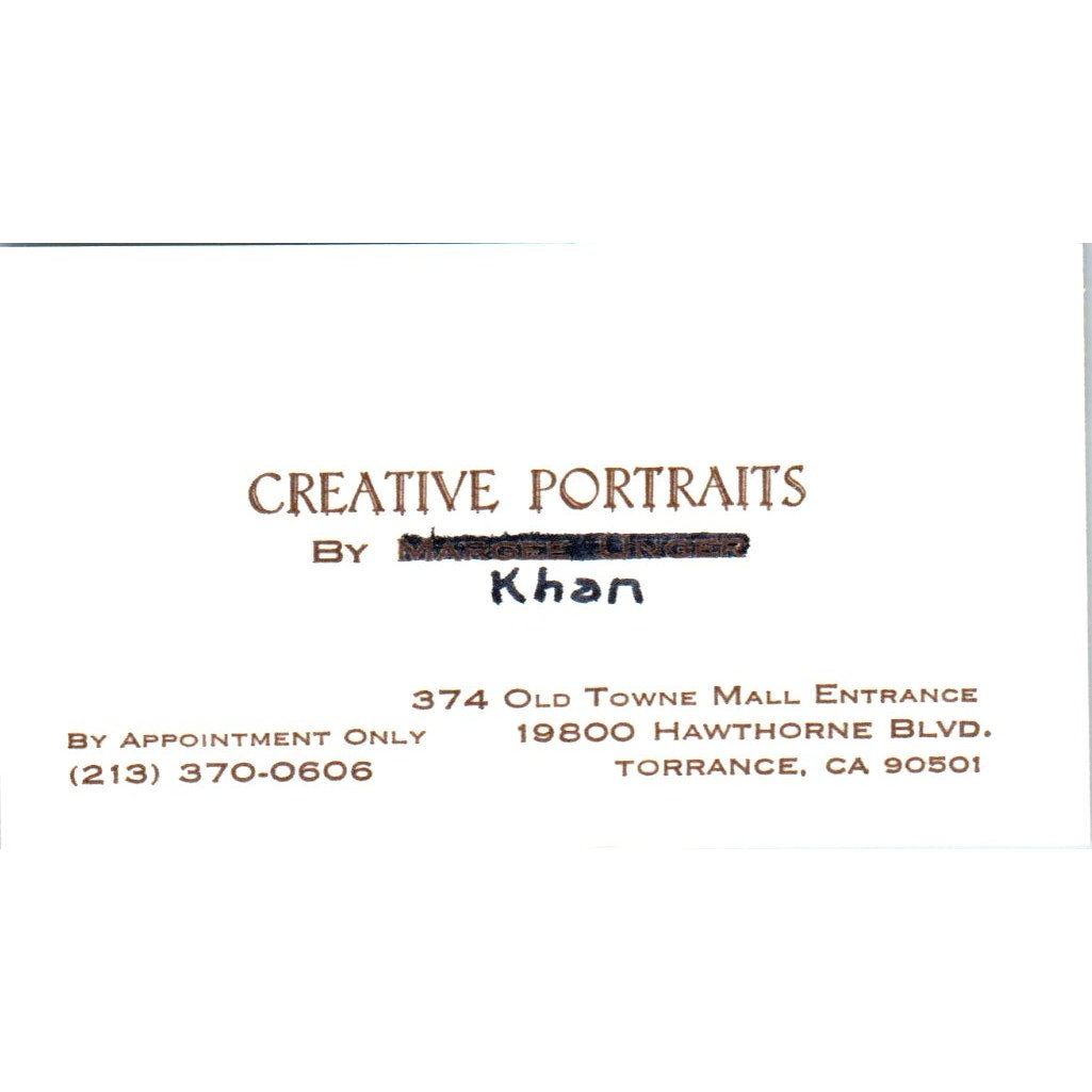 Creative Portraits by Khan Torrance CA Vintage Business Card SD8-B17