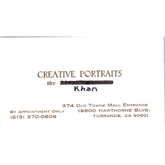 Creative Portraits by Khan Torrance CA Vintage Business Card SD8-B17