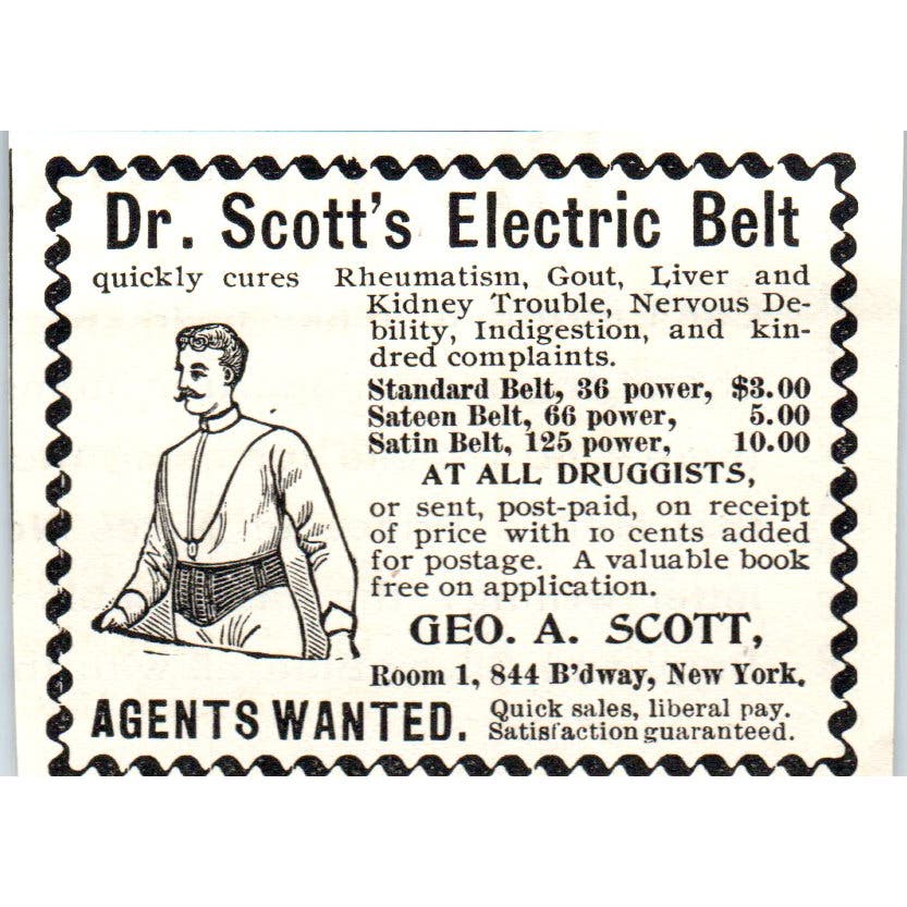 Dr. Geo. A Scott's Electric Belt NY c1905 Original Magazine Advertisement AE7-A3