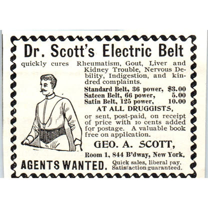 Dr. Geo. A Scott's Electric Belt NY c1905 Original Magazine Advertisement AE7-A3
