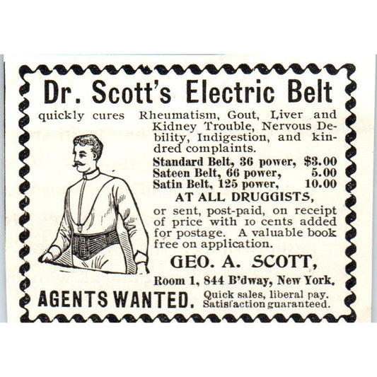 Dr. Geo. A Scott's Electric Belt NY c1905 Original Magazine Advertisement AE7-A3
