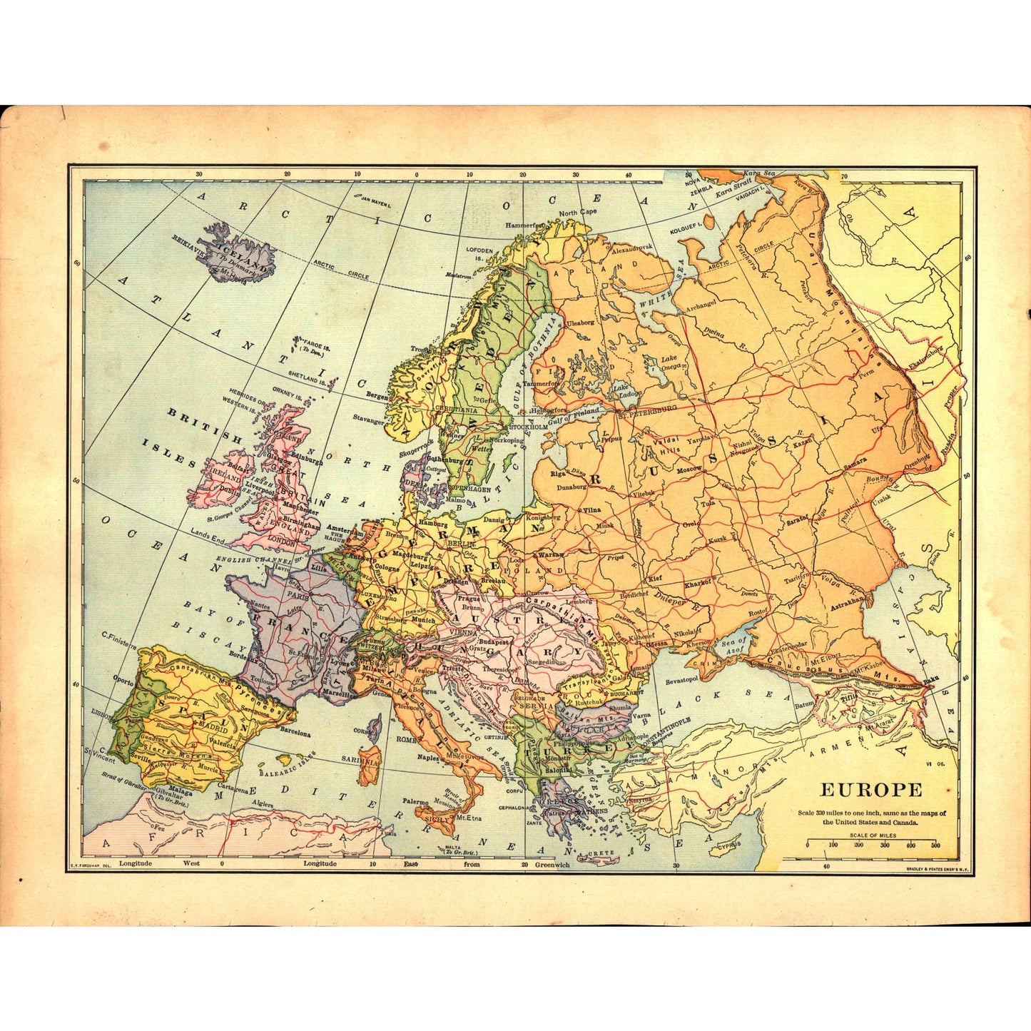 Map of Europe Map 1901 Original Engraving V1-1