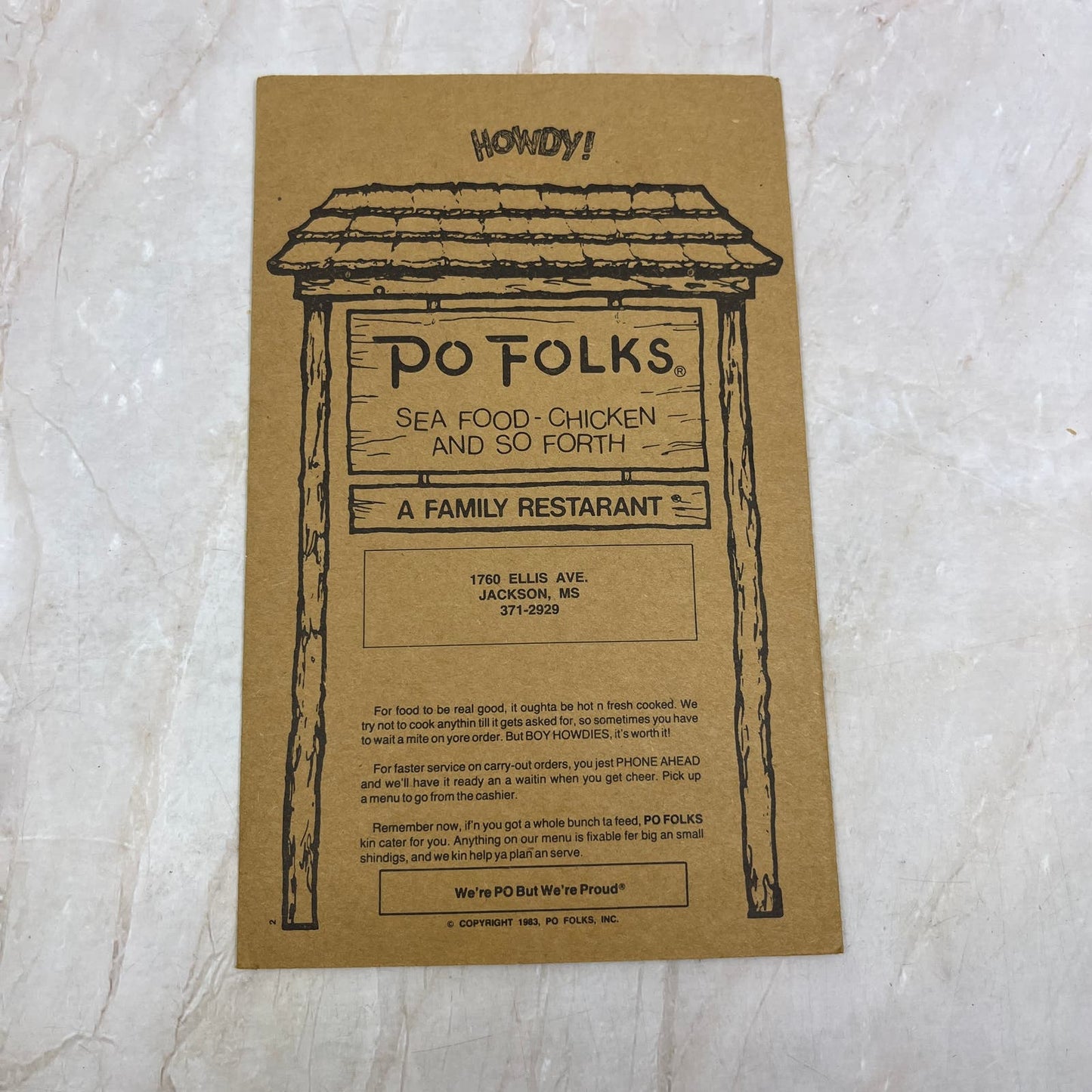 1983 Po Folks Family Restaurant Menu Jackson MS TI8-S5