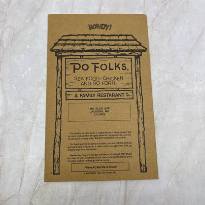 1983 Po Folks Family Restaurant Menu Jackson MS TI8-S5
