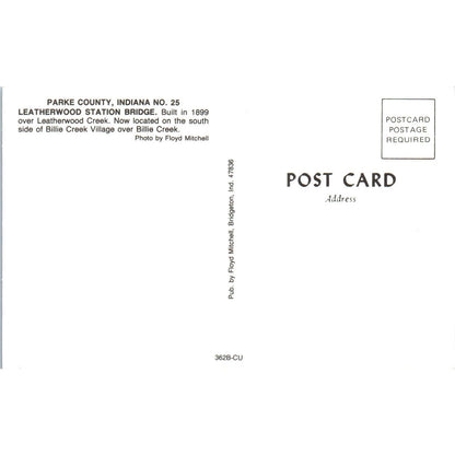 Parke County IN 25 Leatherwood Bridge Vintage Covered Bridge Postcard PD6