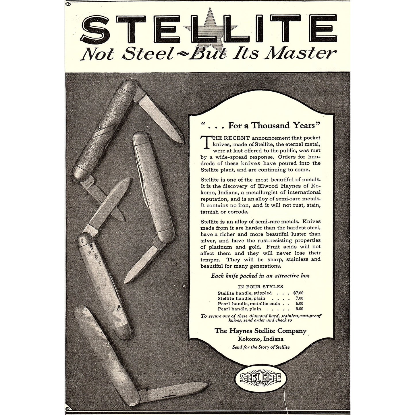 The Haynes Stellite Company Kokomo Indiana c1920 Ad AF8-7
