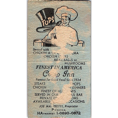 Como Inn Italian Restaurant Chicago Vintage Matchbook Cover SC7-Y3