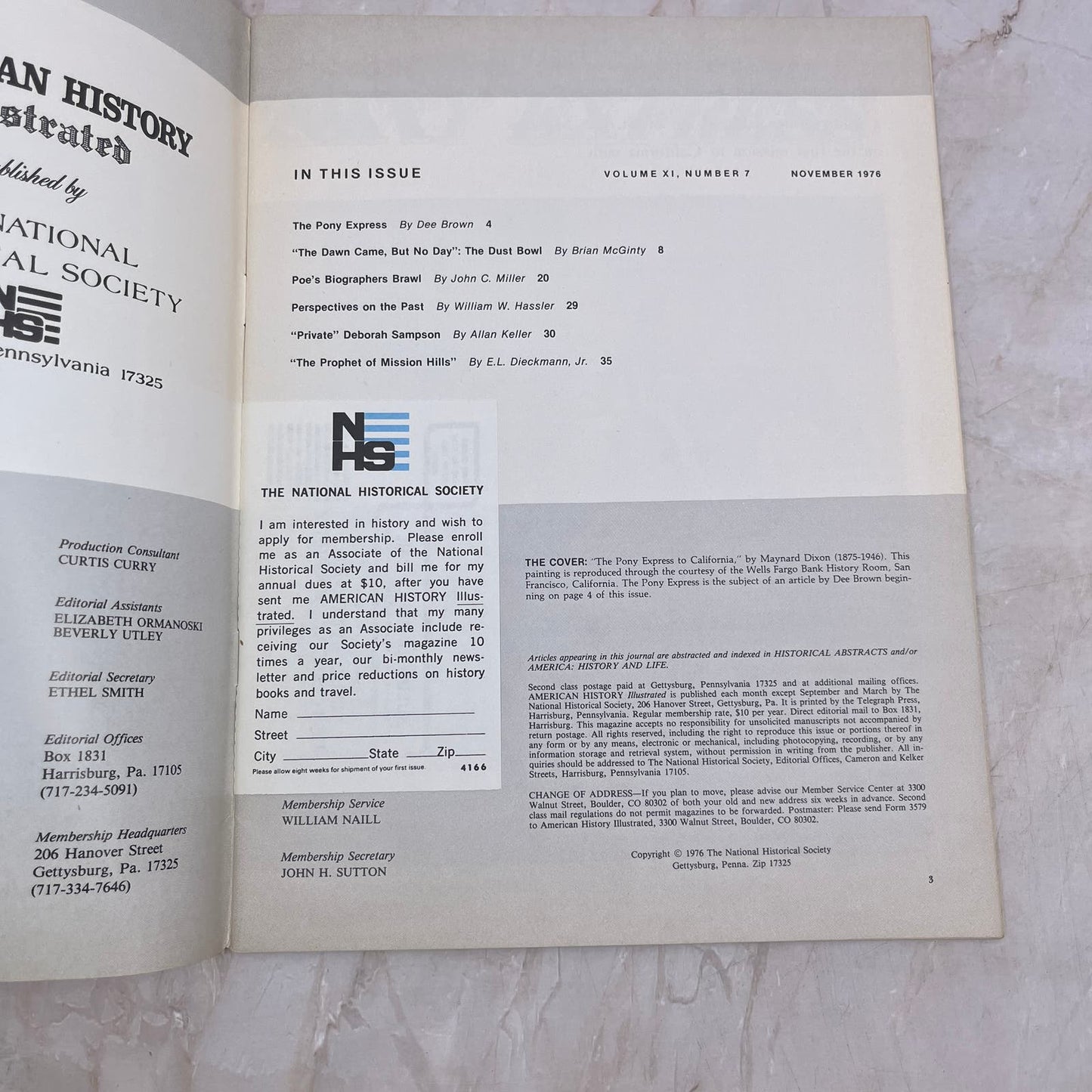 1976 Nov - American History Illustrated Magazine Pony Express to California M21