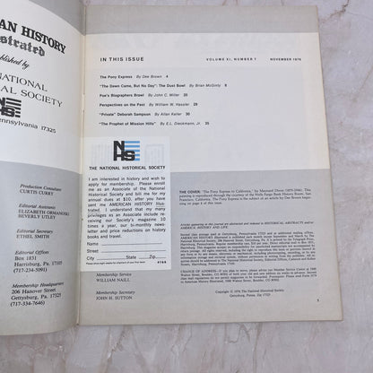 1976 Nov - American History Illustrated Magazine Pony Express to California M21