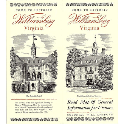 Come to Historic Williamsburg Virginia Map & 1960s Travel Brochure TH2-TB3