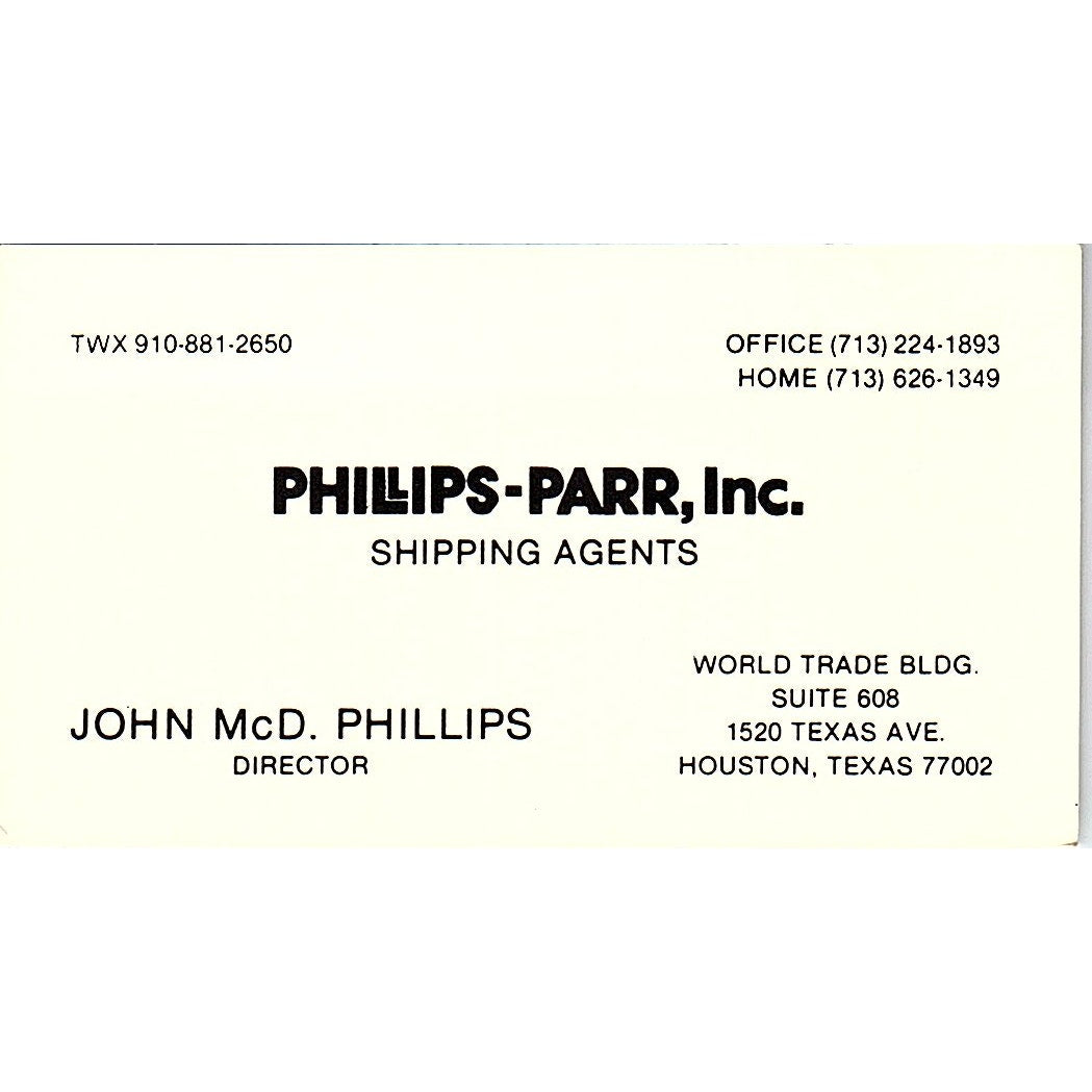 John McD Phillips-Par Shipping Agents Houston Vintage Business Card SC9-B2