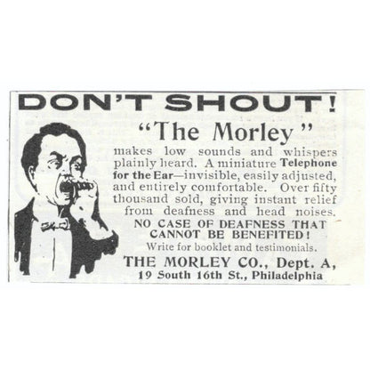 The Morley Co Telephone for the Ear 1905 Original Magazine Advertisement AE7-SA1