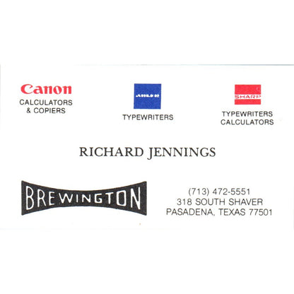 Richard Jennings Canon Typewriters Calculators Pasadena Vtg Business Card SE3-B2