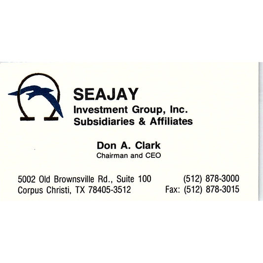 Don A Clark Seajay Investments Corpus Christi TX Vintage Business Card SD9-B14