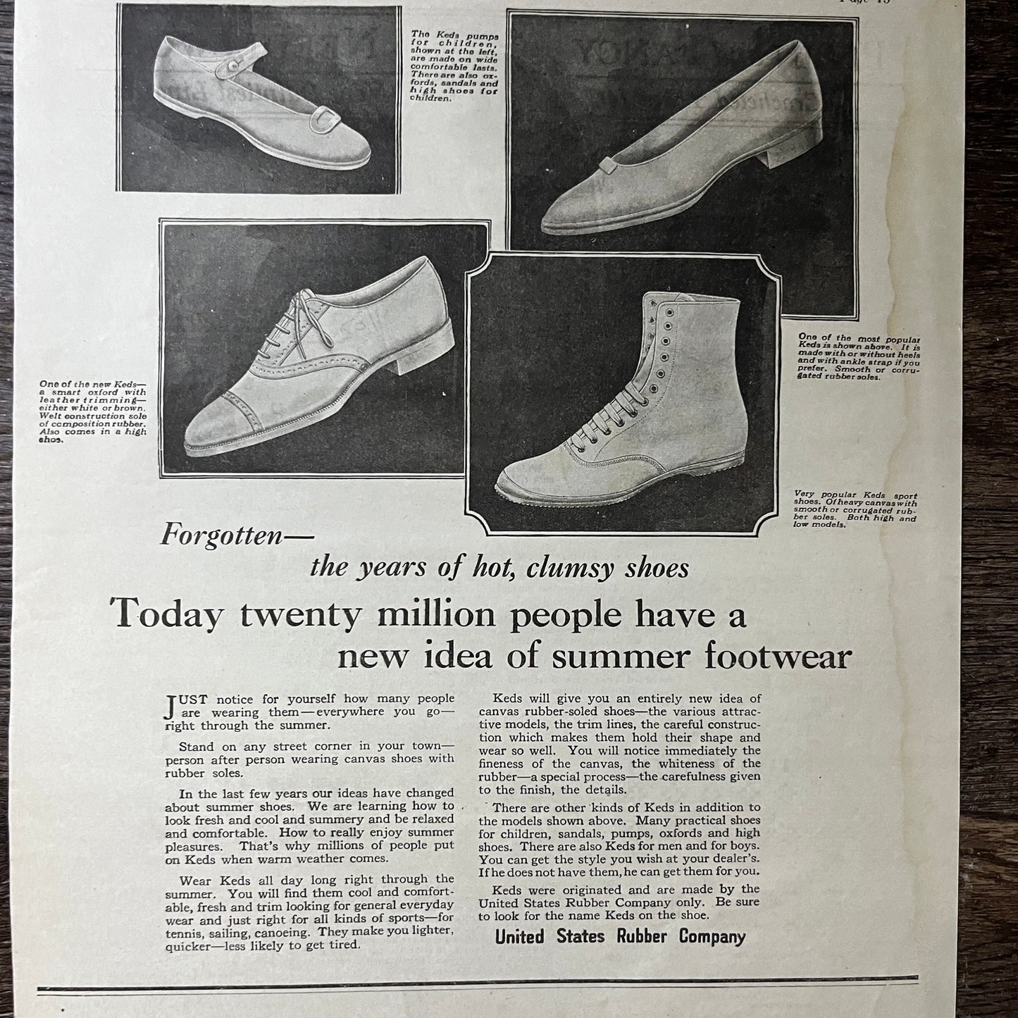 1921 Keds Shoes United States Rubber Company Magazine Ad 10x14 V7