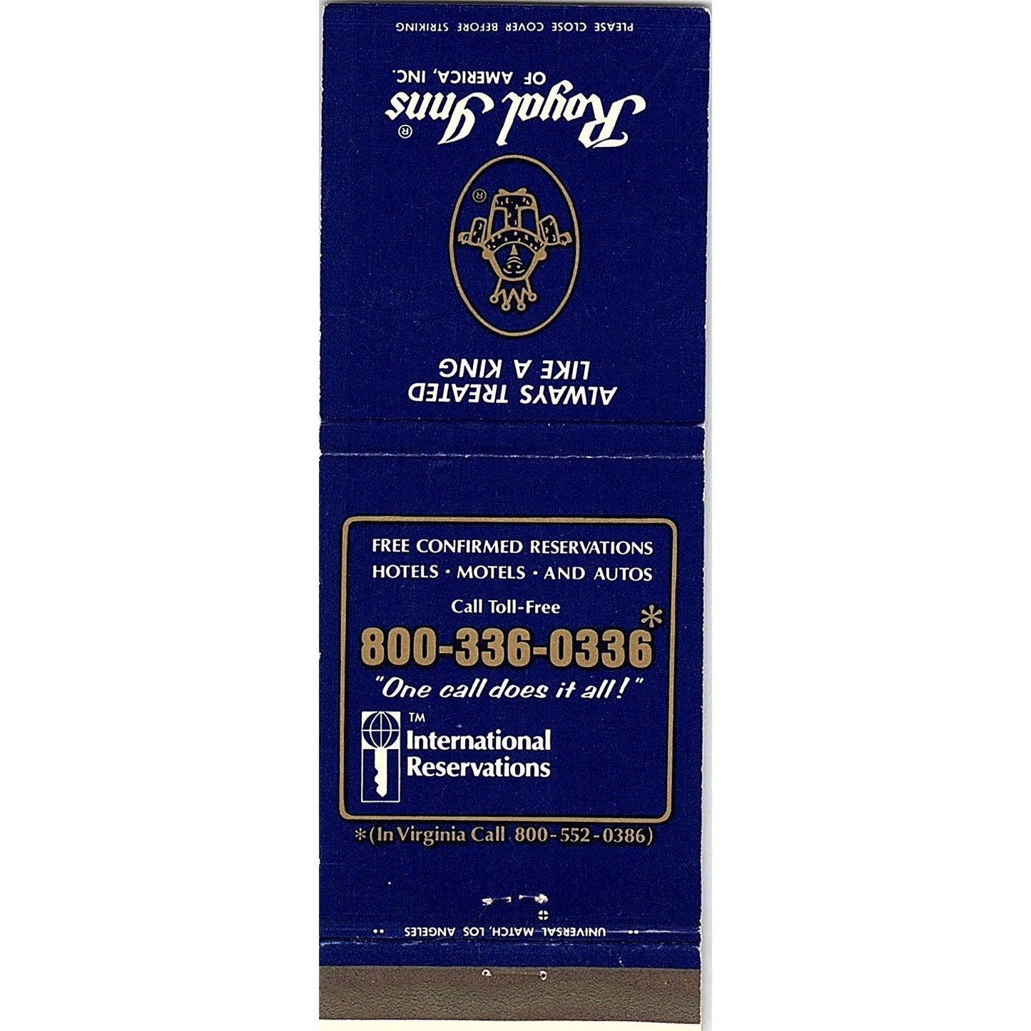 Royal Inns of America San Diego CA Vintage Matchbook TB6-MB2-7