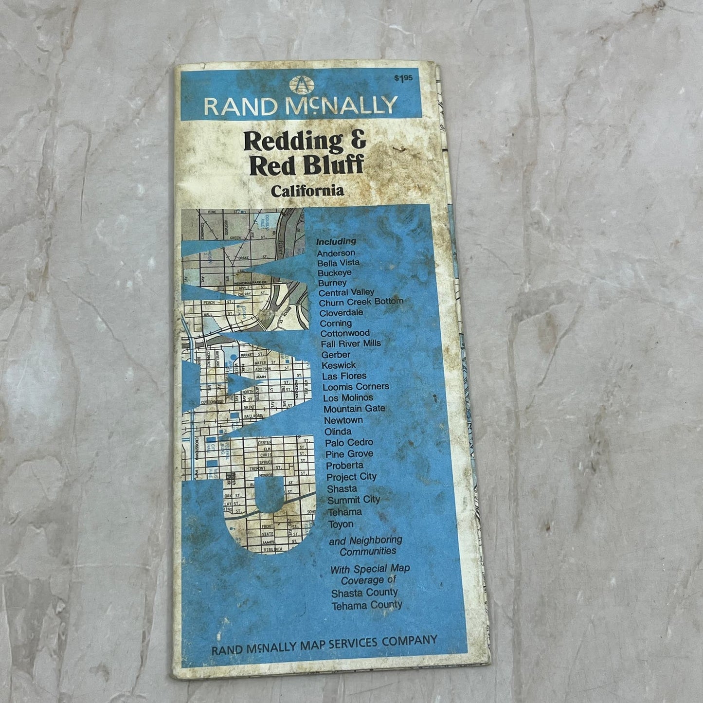 1989 Rand McNally Redding & Red Bluff California Fold Out Map TG9-E2