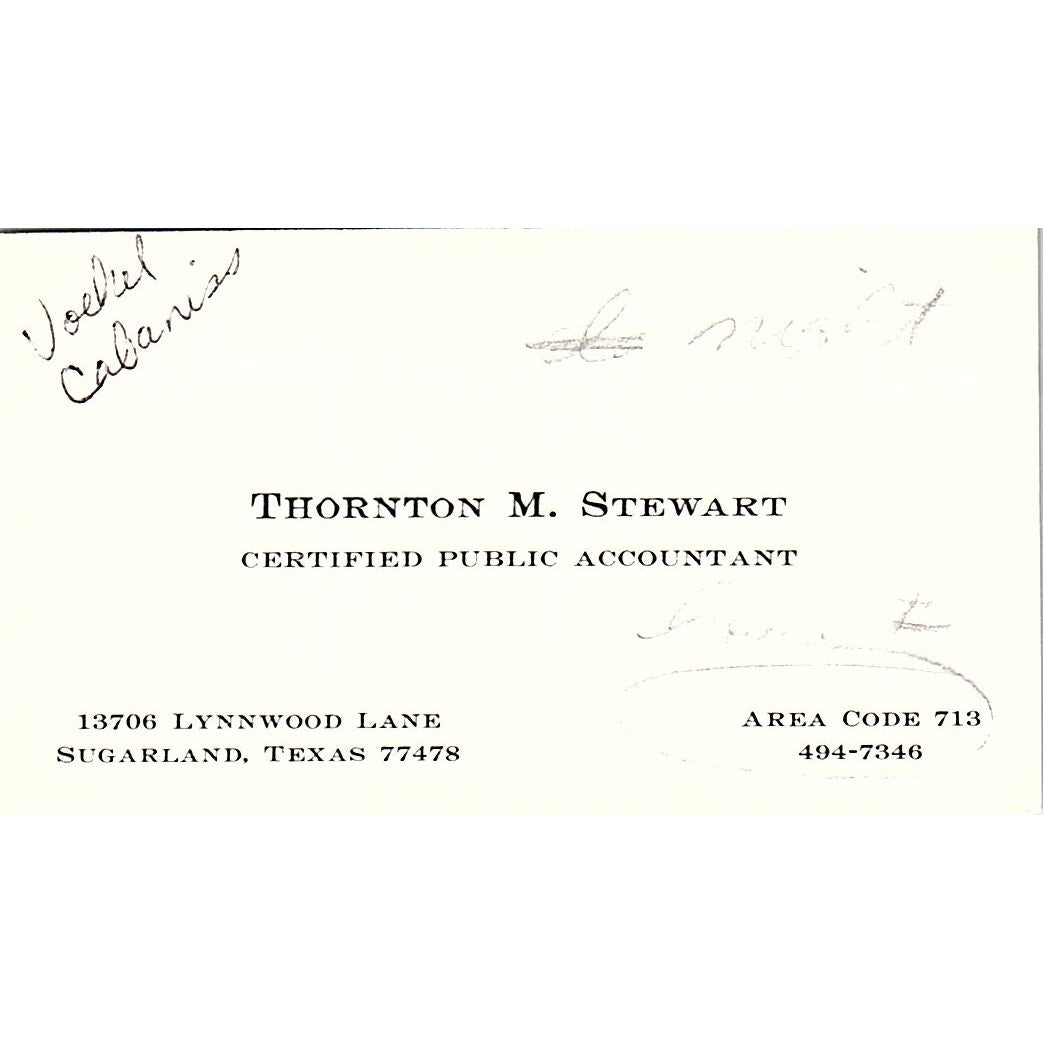 Thornton M Stewart CPA Sugarland TX Vintage Business Card SD9-B1