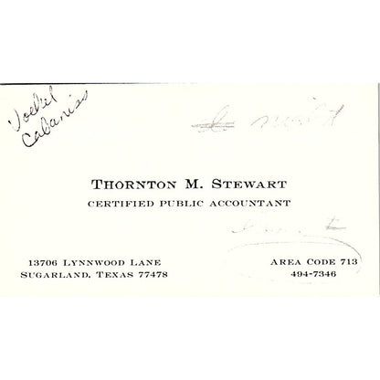Thornton M Stewart CPA Sugarland TX Vintage Business Card SD9-B1