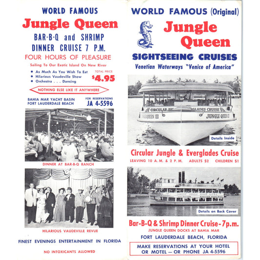 Vintage Jungle Queen Sightseeing Cruises Ft Lauderdale FL Travel Brochure AF7-E8