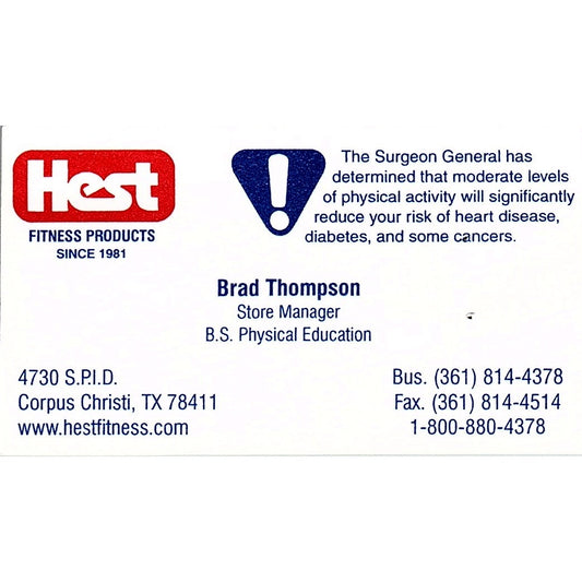 Brad Thompson Hest Fitness Products Corpus Christi Vintage Business Card SC9-B10