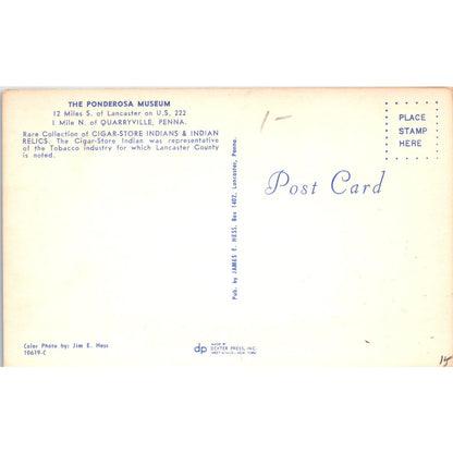The Ponderosa Museum Quarryville Pennsylvania Dutch Country Postcard PD8
