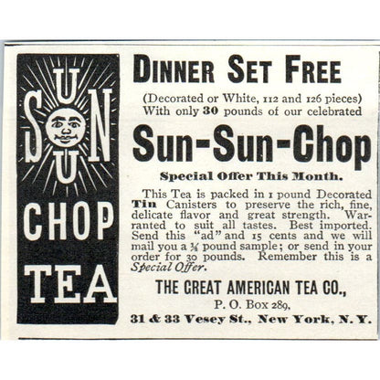 The Great American Tea Co Sun-Sun-Chop Tea c1905 Original Advertisement AE7-A3