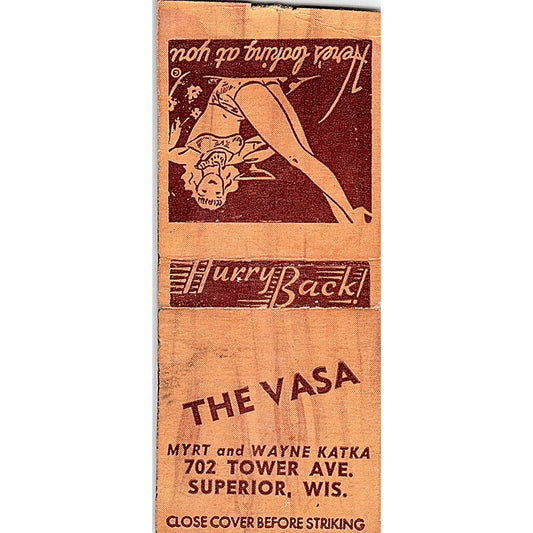 The Vasa Myrt & Wayne Katka Superior WI Vintage Matchbook Cover SF3-Y4