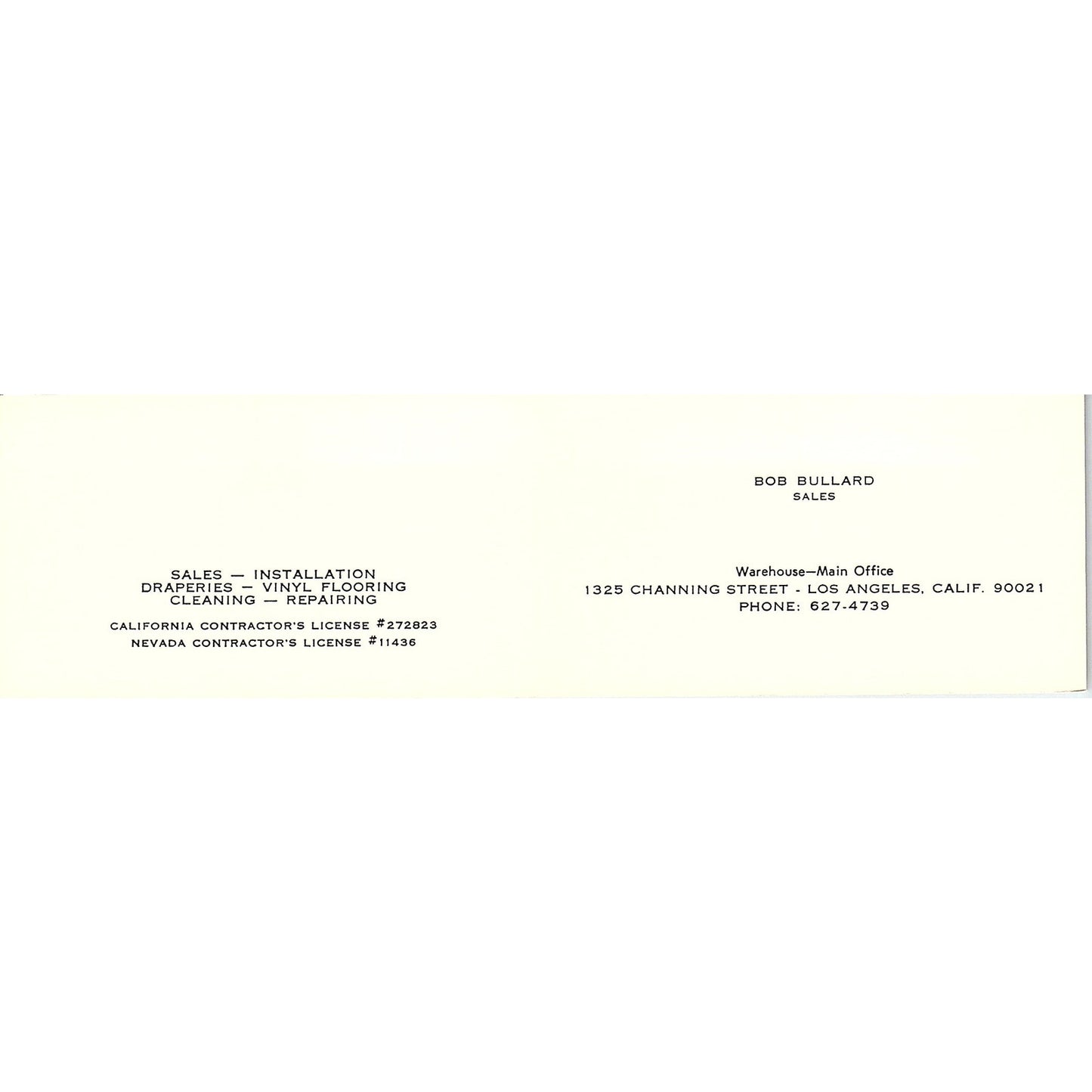 John Bloeser Carpet , Bob Bullard  ,BADDECK, L.A Vintage Business Card SF3-B9