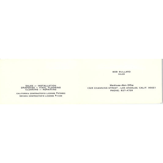 John Bloeser Carpet , Bob Bullard  ,BADDECK, L.A Vintage Business Card SF3-B9