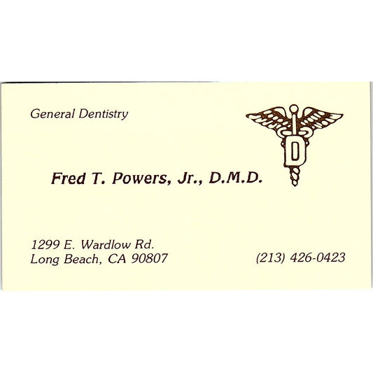 Fred T Powers Jr DMD Dentistry Long Beach CA Vintage Business Card SE3-B15