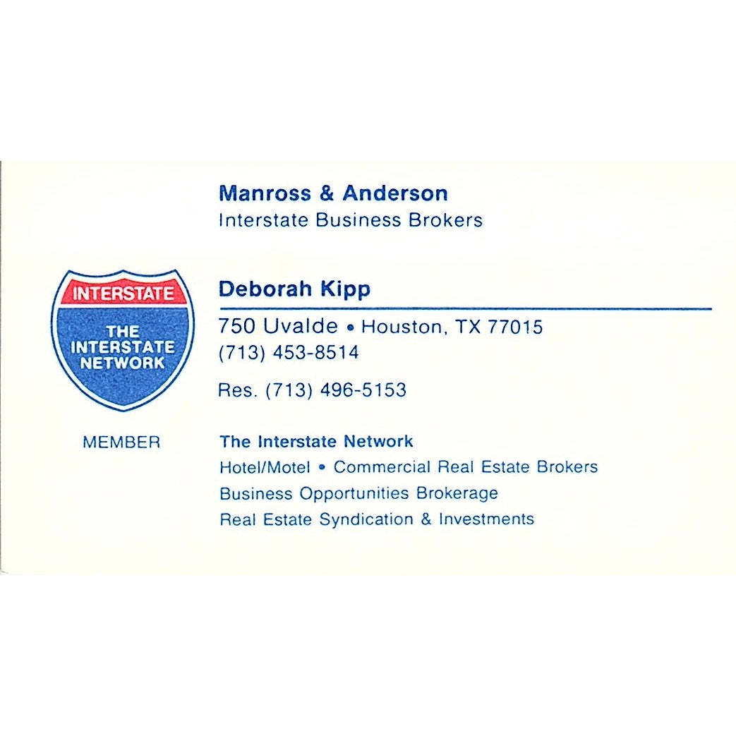 Manross & Anderson Interstate Business Brokers Deborah Kipp Houston Card SF3-B5