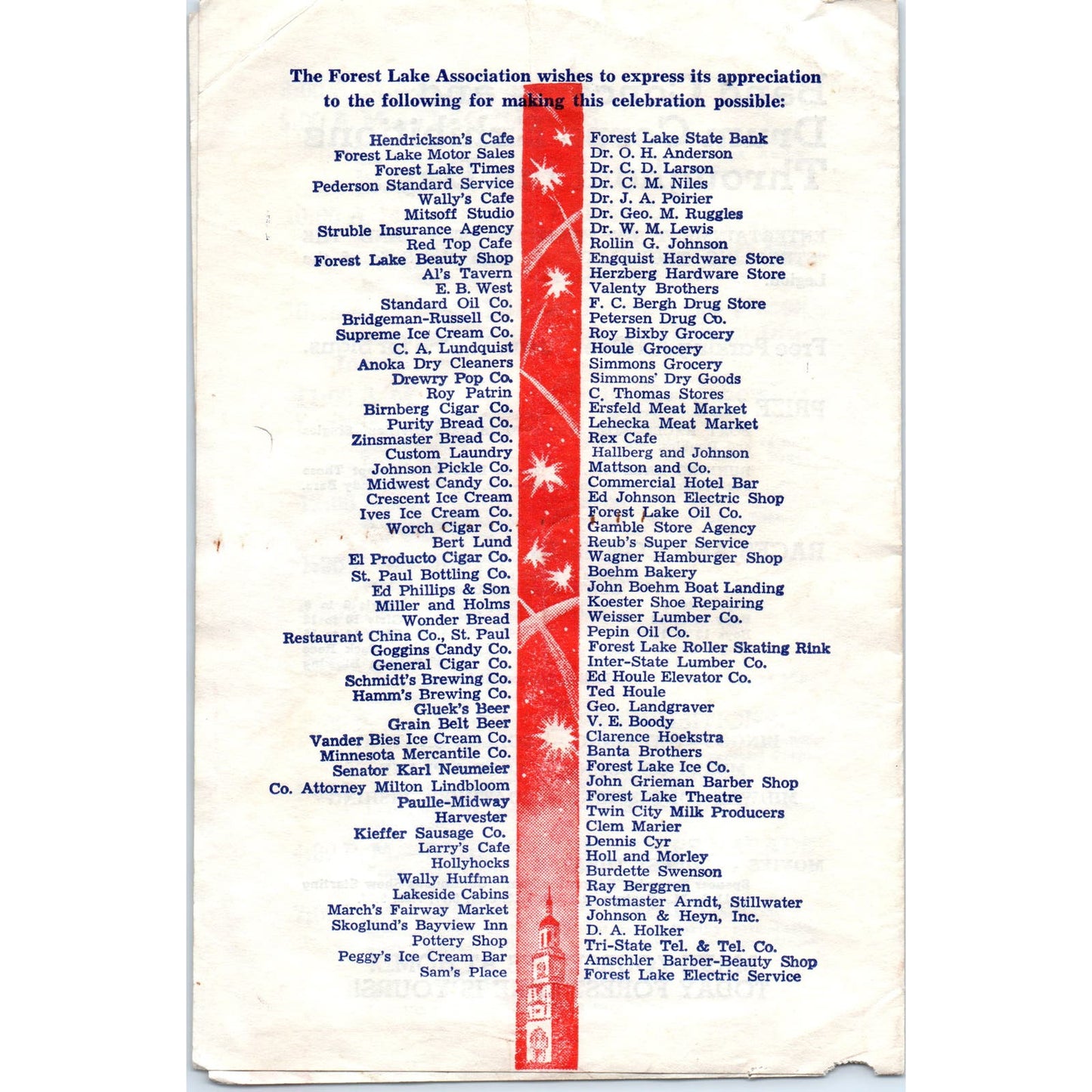 1940 Auspices Forest Lake Association 4th of July Celebration Program MN AE2