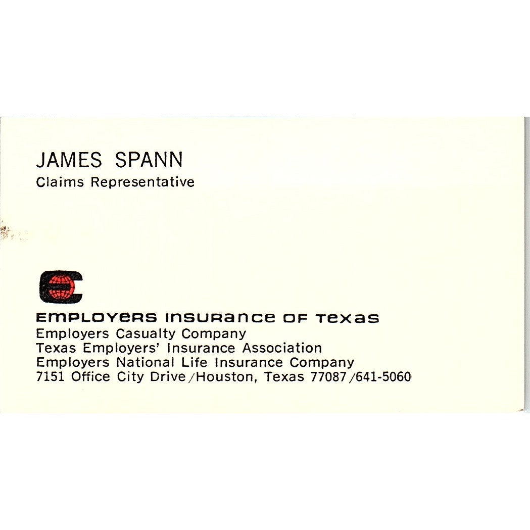 James Spann Employers Ins of Texas Houston Vintage Business Card SC9-B2