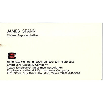 James Spann Employers Ins of Texas Houston Vintage Business Card SC9-B2