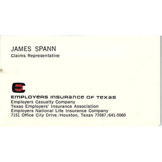 James Spann Employers Ins of Texas Houston Vintage Business Card SC9-B2