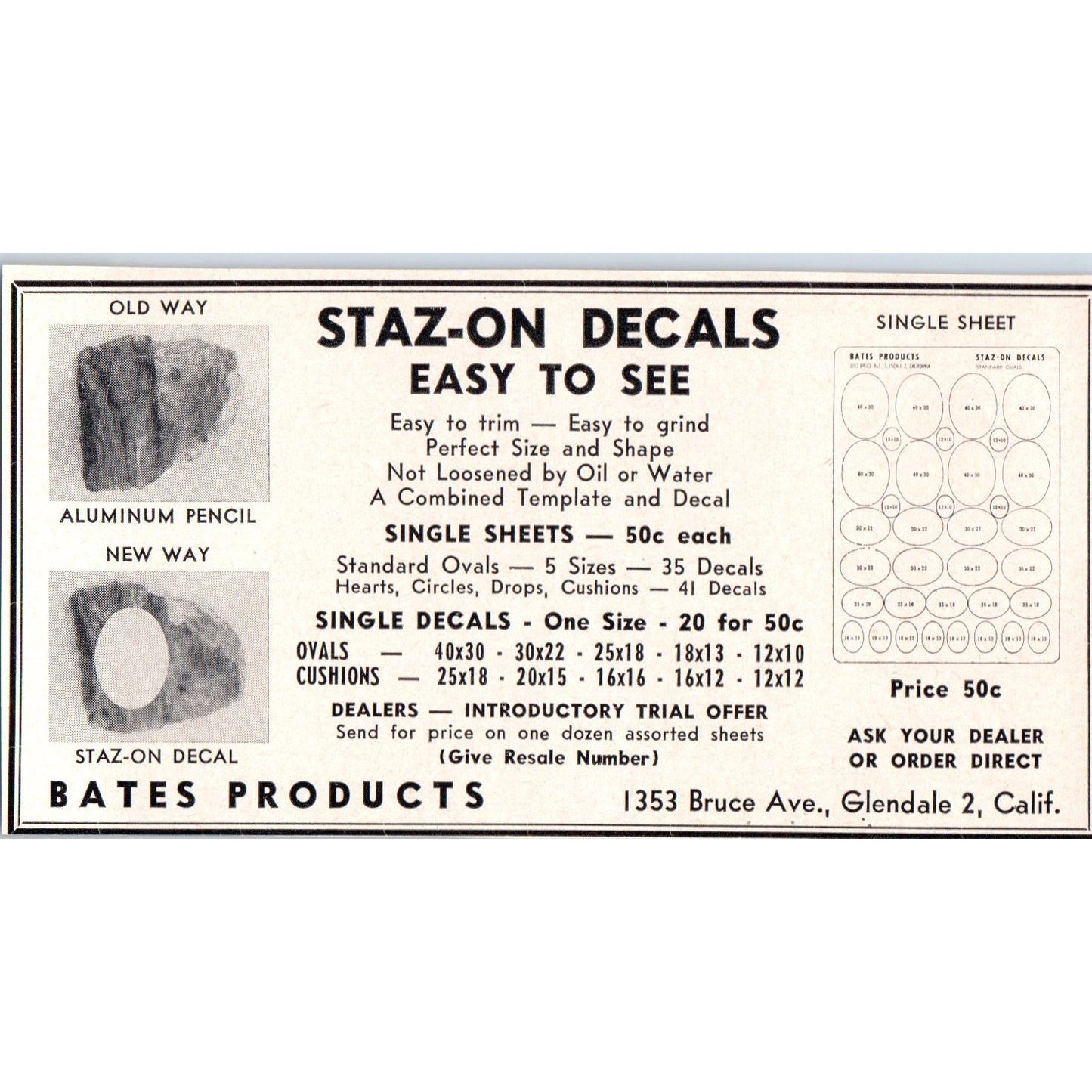 Staz-On Decals Bates Products Lapidary Glendale CA 1964 Magazine Ad AB6-M3