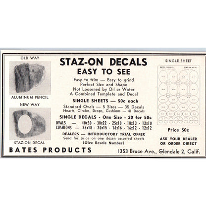 Staz-On Decals Bates Products Lapidary Glendale CA 1964 Magazine Ad AB6-M3