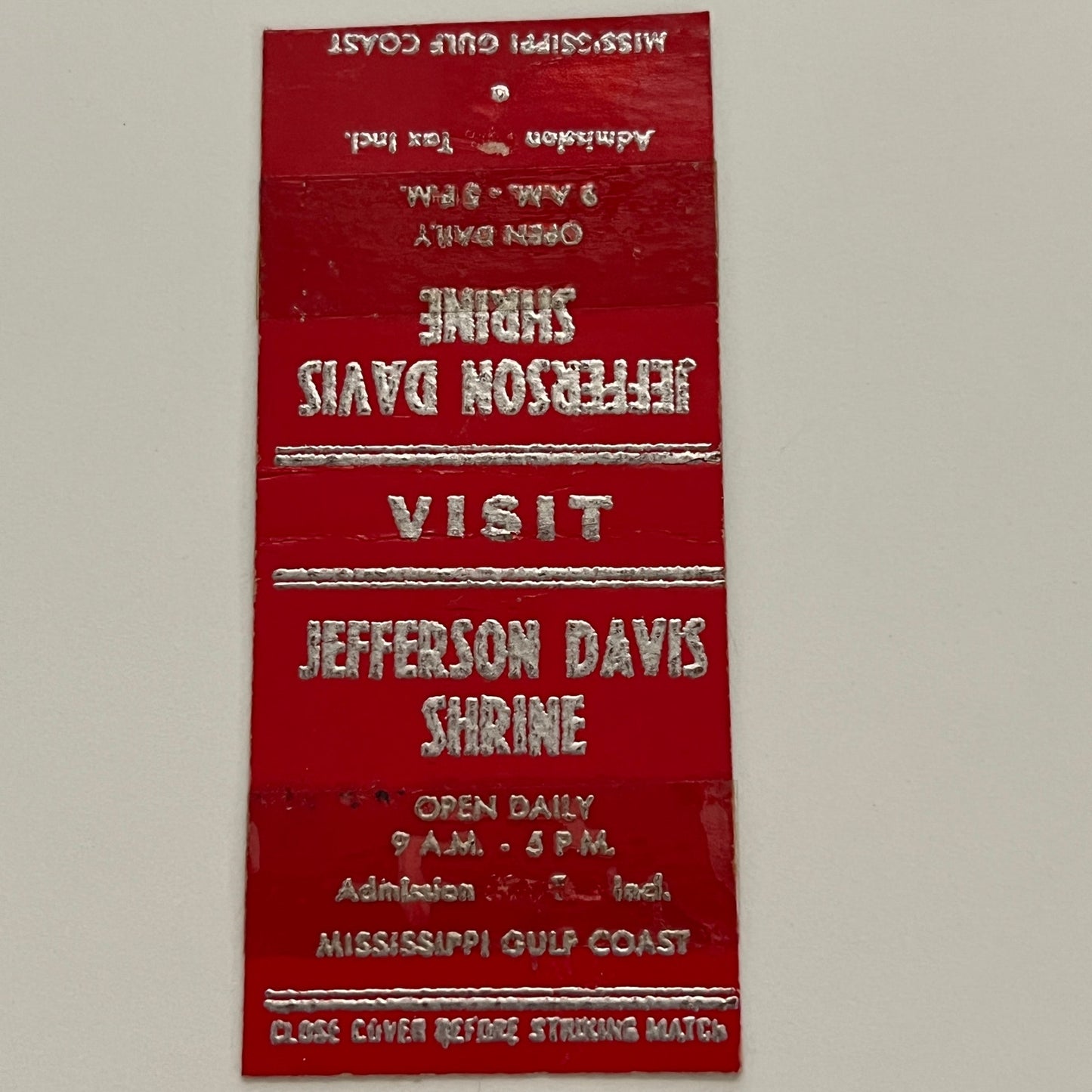 Jefferson Davis Shrine Gulf Coast Biloxi MS 1953 Matchcover Match Book AG3-S27
