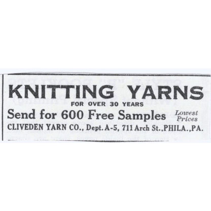 Knitting Yarns Cliveden Yarn Co Philadelphia 1930s Magazine Advertisement AE4-I3