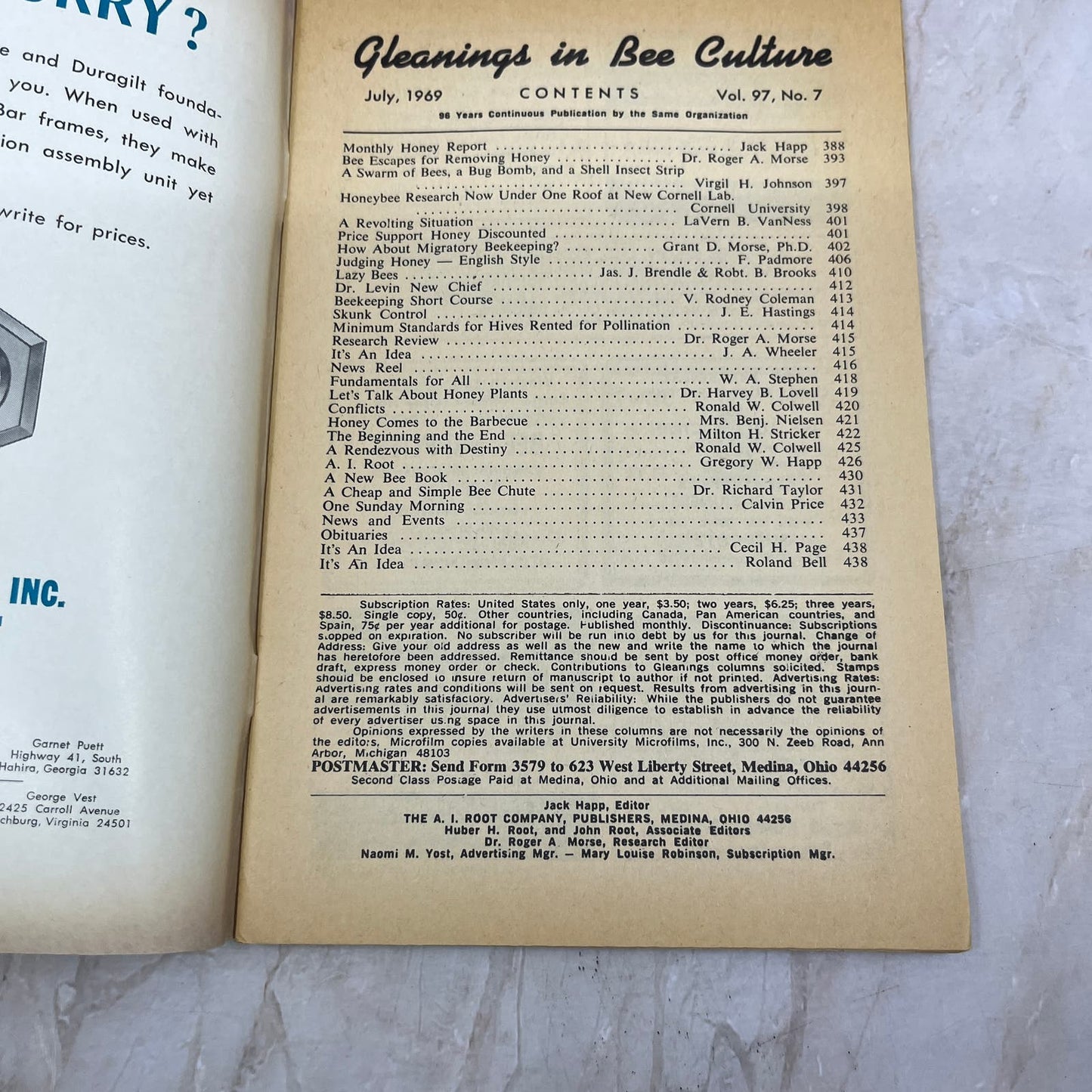 1969 July Gleanings in Bee Culture Magazine Bees Beekeeping Honey TD7