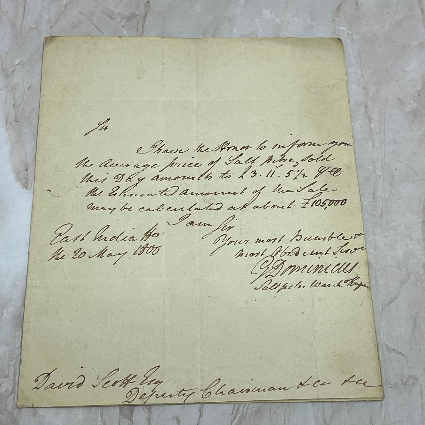 Original Letter from 1800 - David Geoff Esq East India Tea G. Dominicus Salt AE5